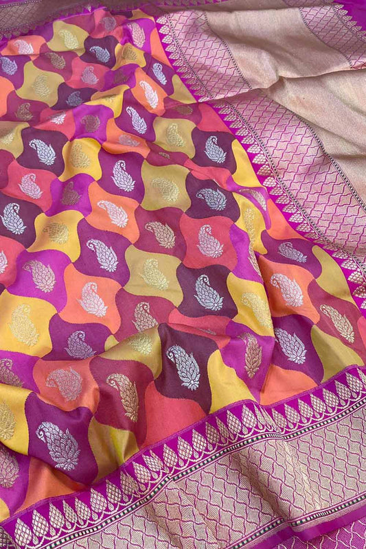 Exquisite Multicolor Banarasi Handloom Rangkat Pure Katan Silk Saree - Luxurion World