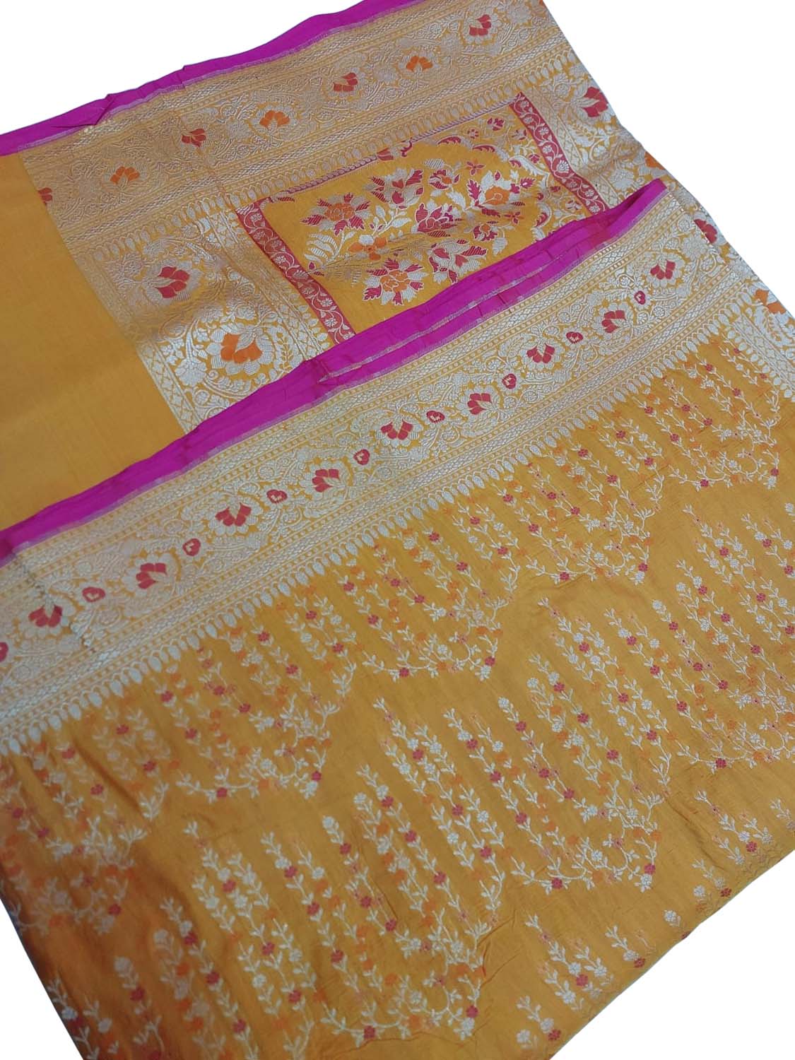 Yellow Banarasi Handloom Pure Katan Silk Meenakari Saree: Exquisite Elegance in Traditional Artistry - Luxurion World