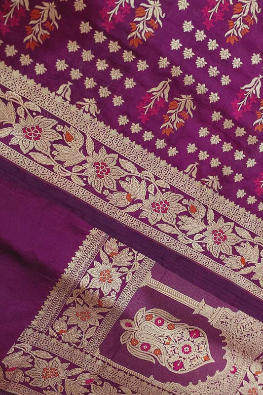 Elegant Purple Banarasi Handloom Pure Katan Silk Meenakari Saree - Luxurion World