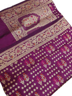 Elegant Purple Banarasi Handloom Pure Katan Silk Meenakari Saree - Luxurion World