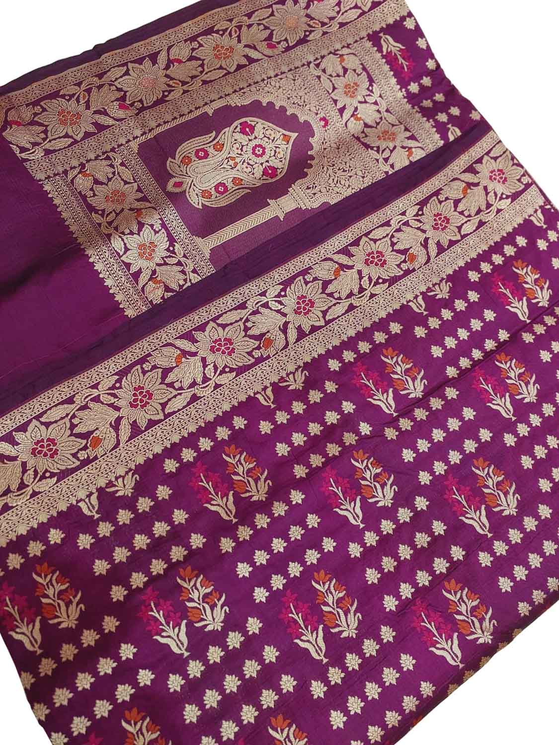 Elegant Purple Banarasi Handloom Pure Katan Silk Meenakari Saree - Luxurion World