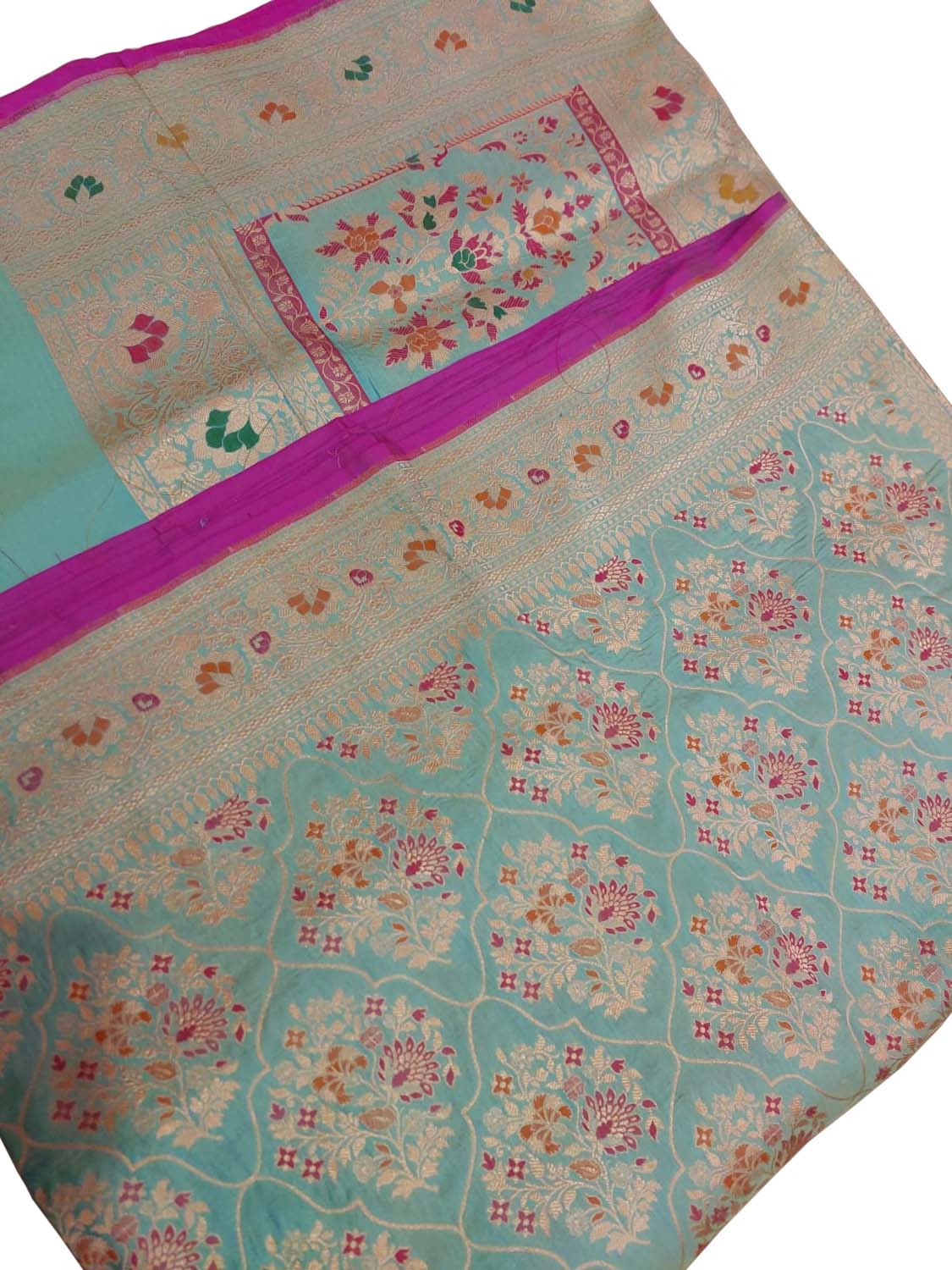 Elegant Blue Banarasi Handloom Pure Katan Silk Meenakari Saree - Luxurion World