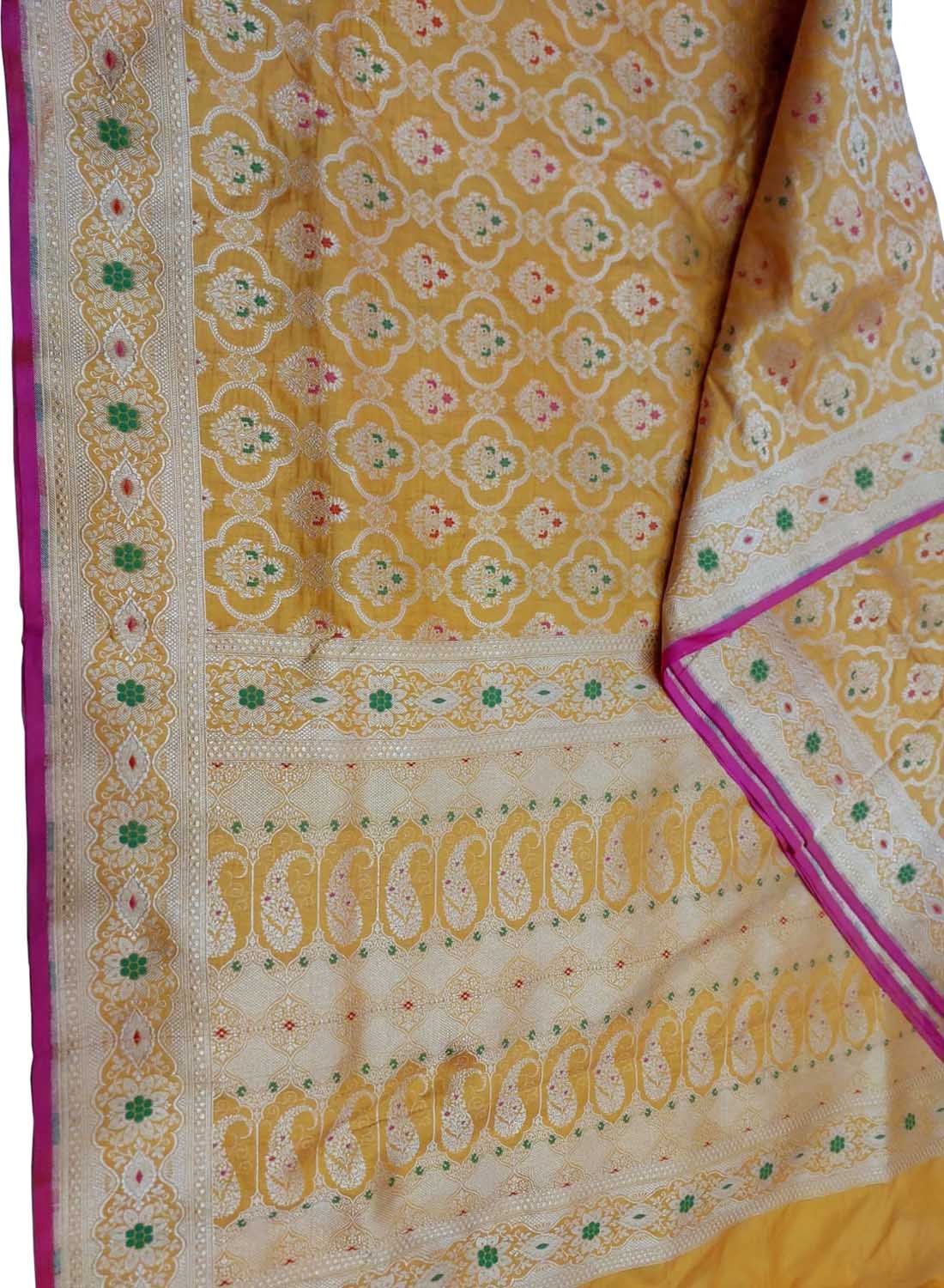 Yellow Banarasi Handloom Pure Katan Silk Meenakari Saree: Exquisite Elegance in Traditional Artistry - Luxurion World