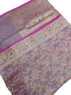 Elegant Purple Banarasi Handloom Pure Katan Silk Meenakari Saree - Luxurion World