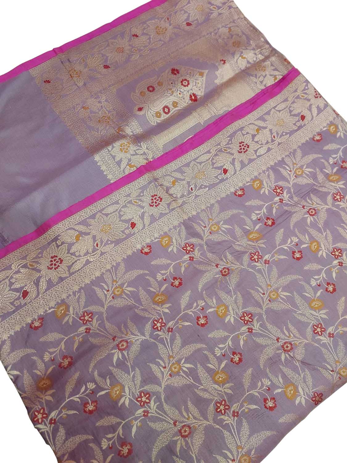 Elegant Purple Banarasi Handloom Pure Katan Silk Meenakari Saree - Luxurion World