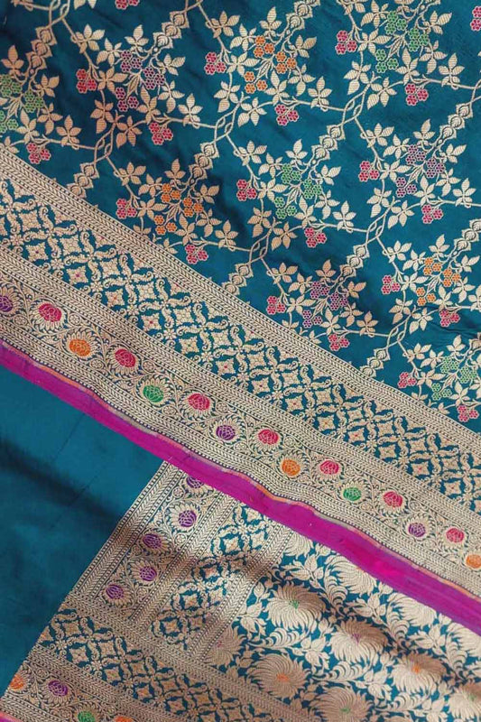 Elegant Blue Banarasi Handloom Pure Katan Silk Meenakari Saree