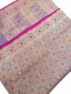 Elegant Purple Banarasi Handloom Pure Katan Silk Meenakari Saree - Luxurion World