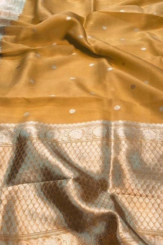 Yellow Banarasi Kora Silk Saree