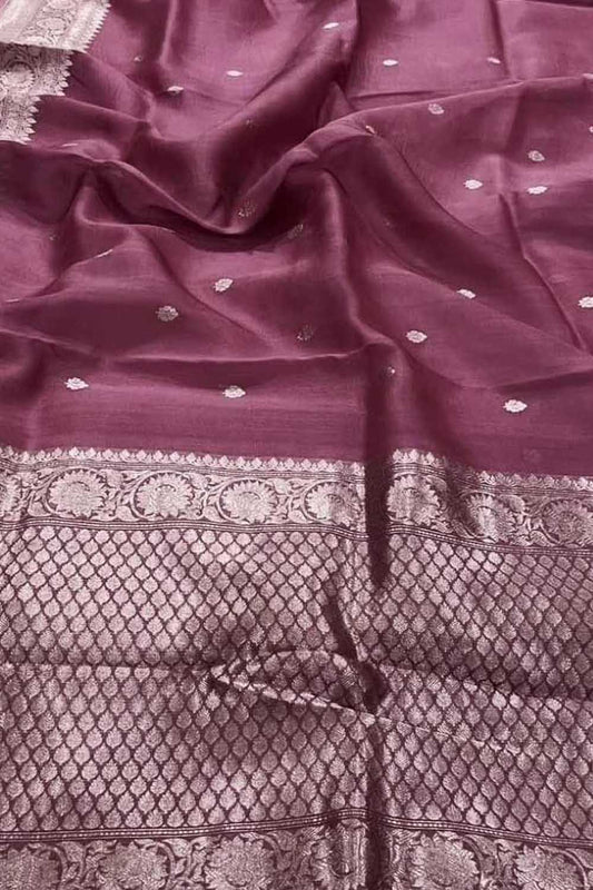 Purple Banarasi Kora Silk Saree - Luxurion World