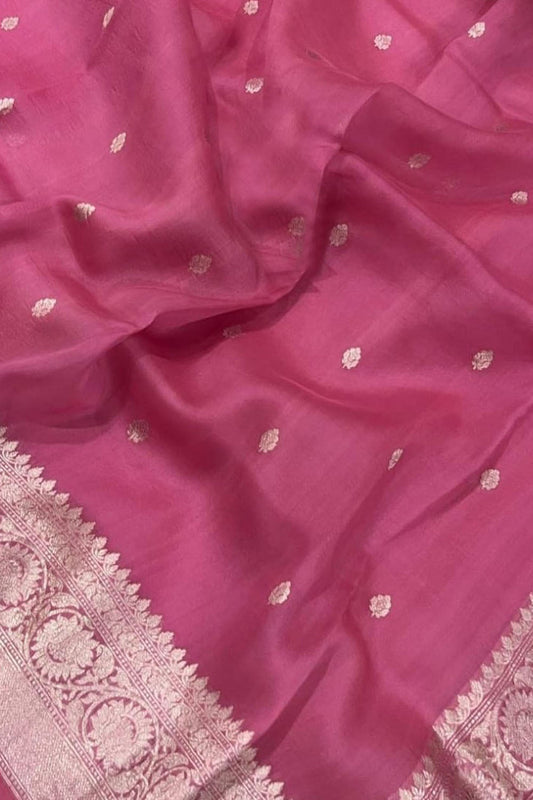 Pink Banarasi Kora Silk Saree - Luxurion World
