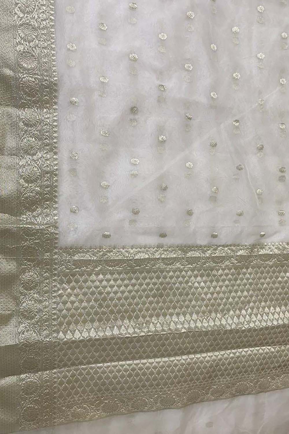 Off White Banarasi Kora Silk Saree - Luxurion World