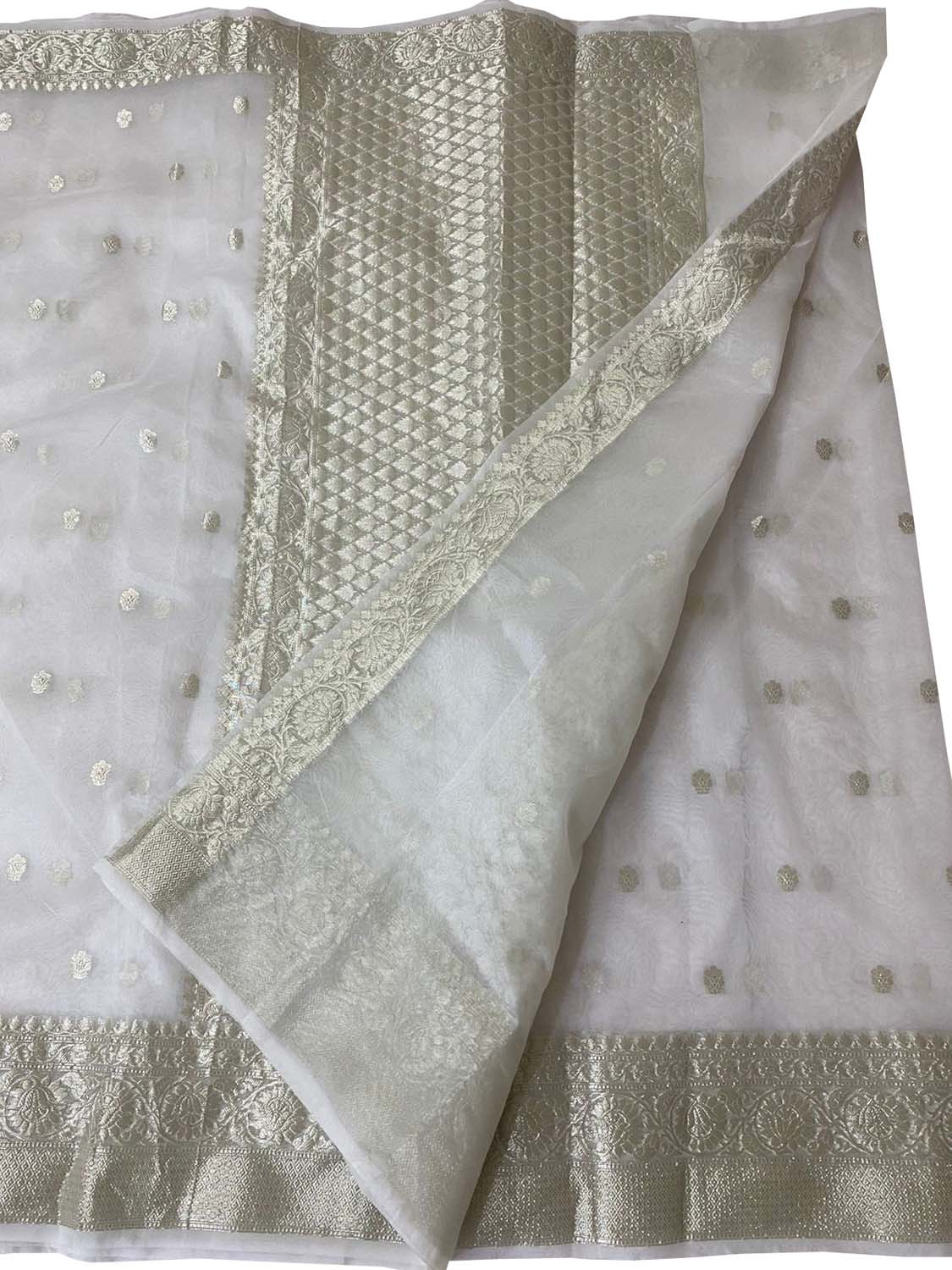 Off White Banarasi Kora Silk Saree - Luxurion World