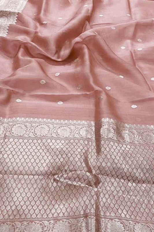 Pink Banarasi Kora Silk Saree - Luxurion World