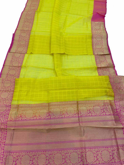Yellow Handloom Banarasi Kora Organza Silk Saree - Luxurion World