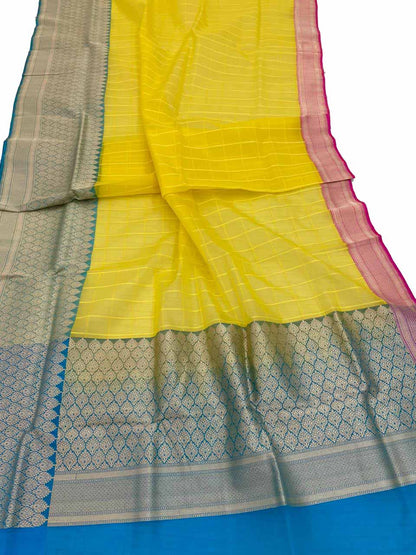 Yellow Handloom Banarasi Kora Organza Silk Saree - Luxurion World