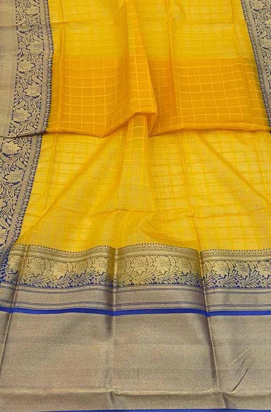 Yellow Handloom Banarasi Kora Organza Silk Saree - Luxurion World