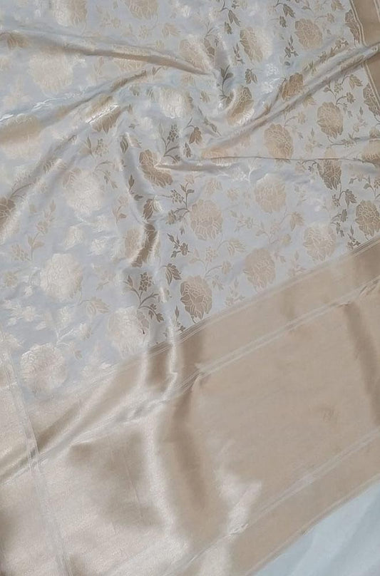 Pastel Handloom Banarasi Soft Katan Silk Opara Fully Kariyal Weaved Saree - Luxurion World