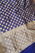 Blue Handloom Banarasi Soft Katan Silk Opara Fully Kariyal Weaved Saree - Luxurion World