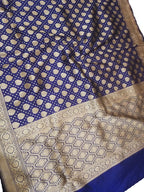 Blue Handloom Banarasi Soft Katan Silk Opara Fully Kariyal Weaved Saree - Luxurion World
