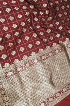 Maroon Handloom Banarasi Soft Katan Silk Opara Fully Kariyal Weaved Saree - Luxurion World