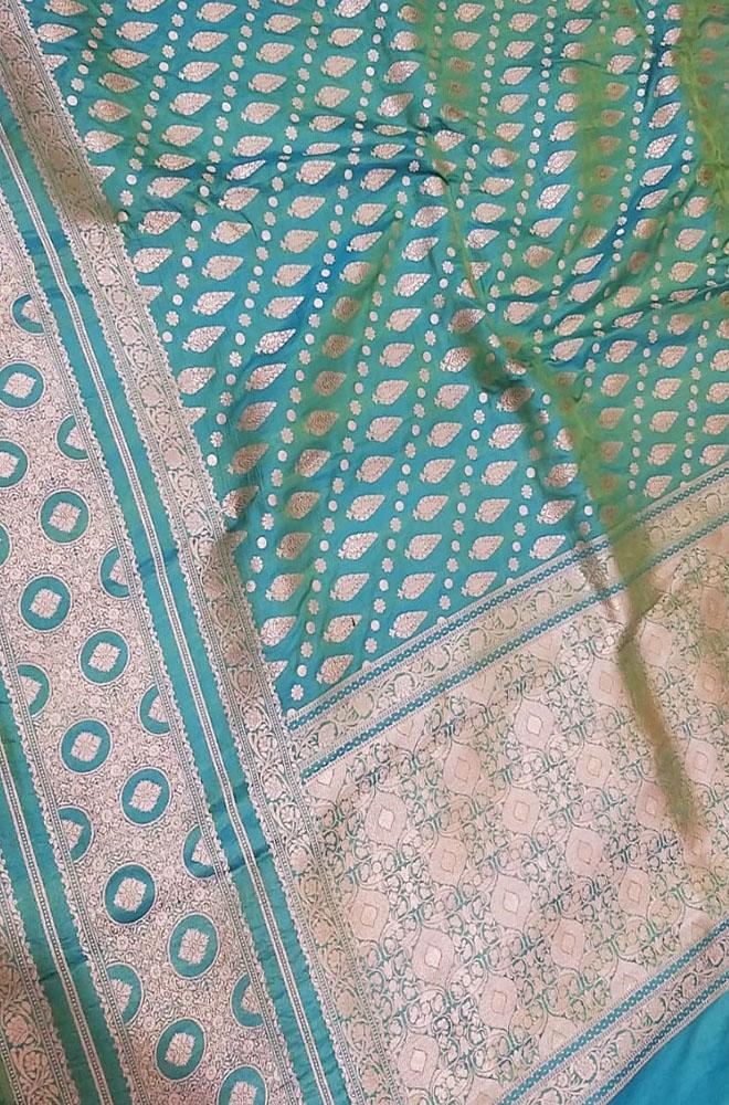 Blue Handloom Banarasi Soft Katan Silk Opara Fully Kariyal Weaved Saree