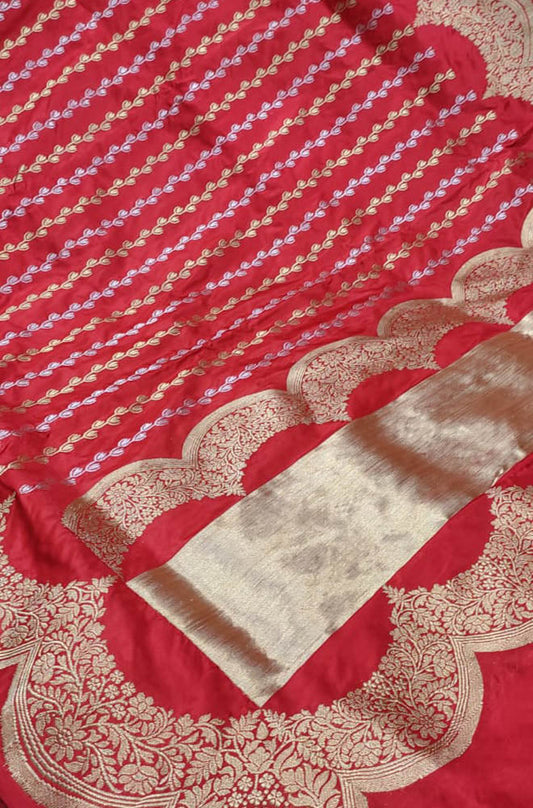 Red Handloom Banarasi Pure Katan Silk Sona Roopa Saree - Luxurion World