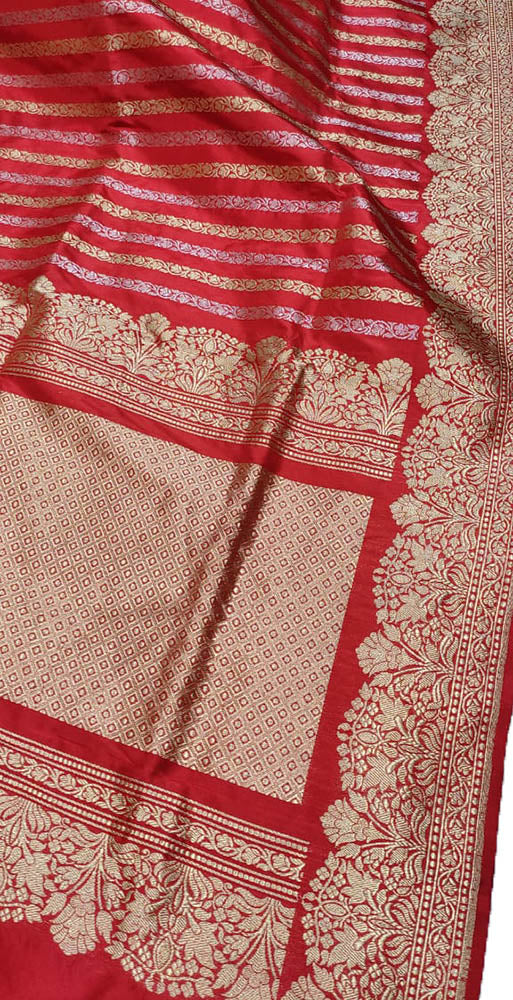 Red Handloom Banarasi Pure Katan Silk Sona Roopa Saree - Luxurion World
