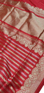 Red Handloom Banarasi Pure Katan Silk Sona Roopa Saree - Luxurion World