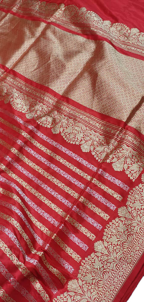 Red Handloom Banarasi Pure Katan Silk Sona Roopa Saree - Luxurion World