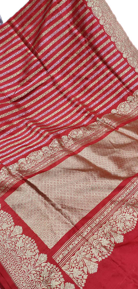 Red Handloom Banarasi Pure Katan Silk Sona Roopa Saree - Luxurion World