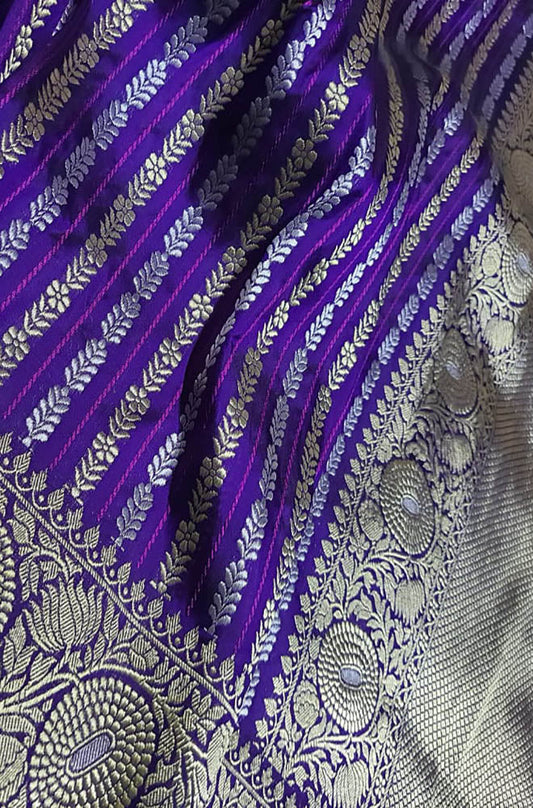 Purple Handloom Banarasi Pure Katan Silk Sona Roopa Saree - Luxurion World