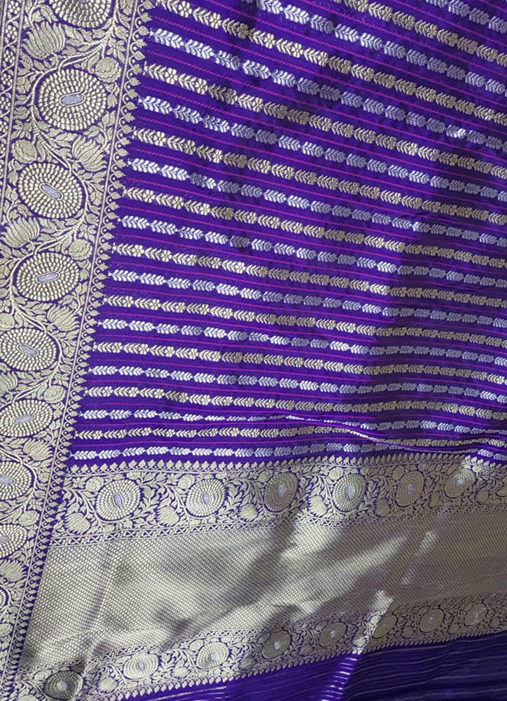 Purple Handloom Banarasi Pure Katan Silk Sona Roopa Saree - Luxurion World