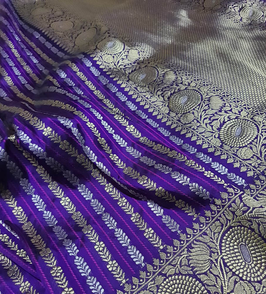 Purple Handloom Banarasi Pure Katan Silk Sona Roopa Saree - Luxurion World