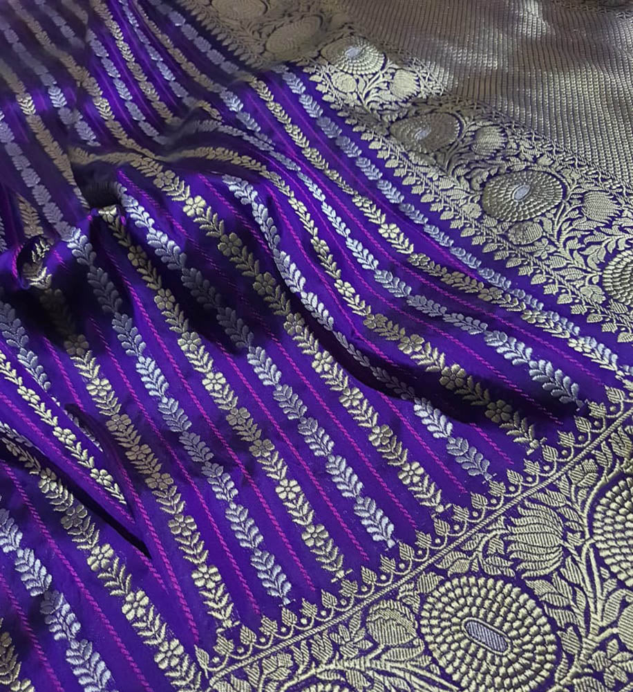 Purple Handloom Banarasi Pure Katan Silk Sona Roopa Saree - Luxurion World