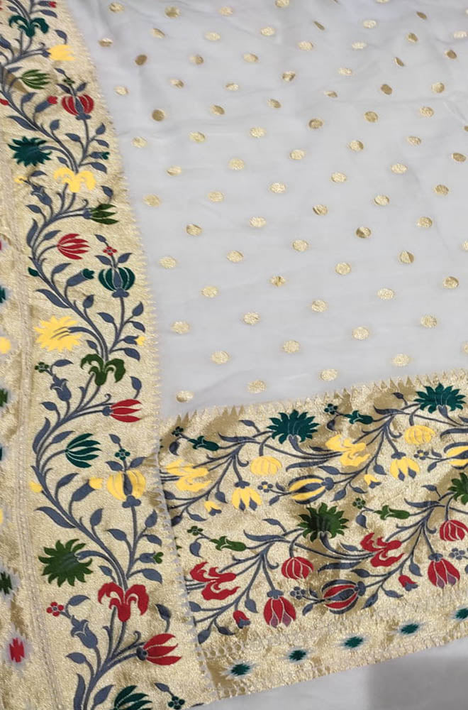 Dyeable Handloom Banarasi Chiffon Georgette Paithani Border Saree - Luxurion World