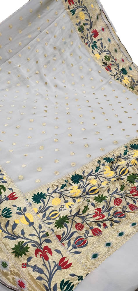 Dyeable Handloom Banarasi Chiffon Georgette Paithani Border Saree - Luxurion World