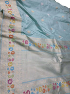 Elegant Blue Banarasi Handloom Pure Katan Silk Meenakari Saree - Luxurion World