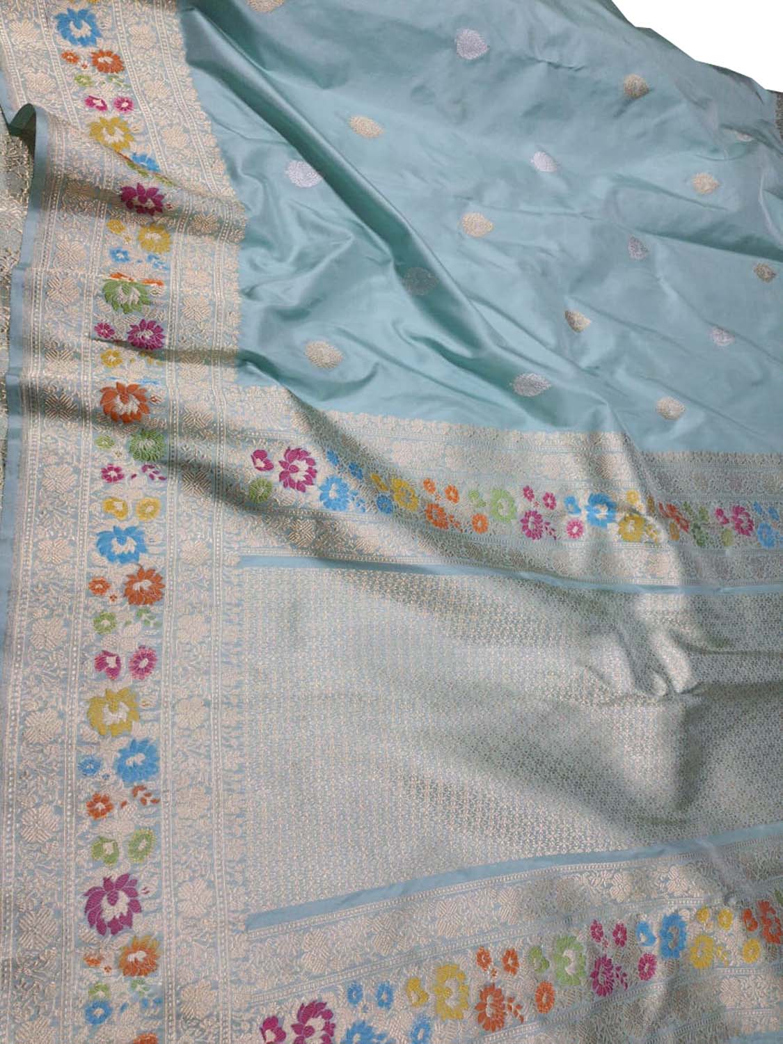 Elegant Blue Banarasi Handloom Pure Katan Silk Meenakari Saree - Luxurion World