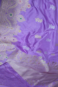 Elegant Purple Banarasi Handloom Pure Katan Silk Meenakari Saree - Luxurion World