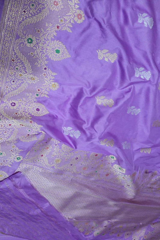 Elegant Purple Banarasi Handloom Pure Katan Silk Meenakari Saree - Luxurion World