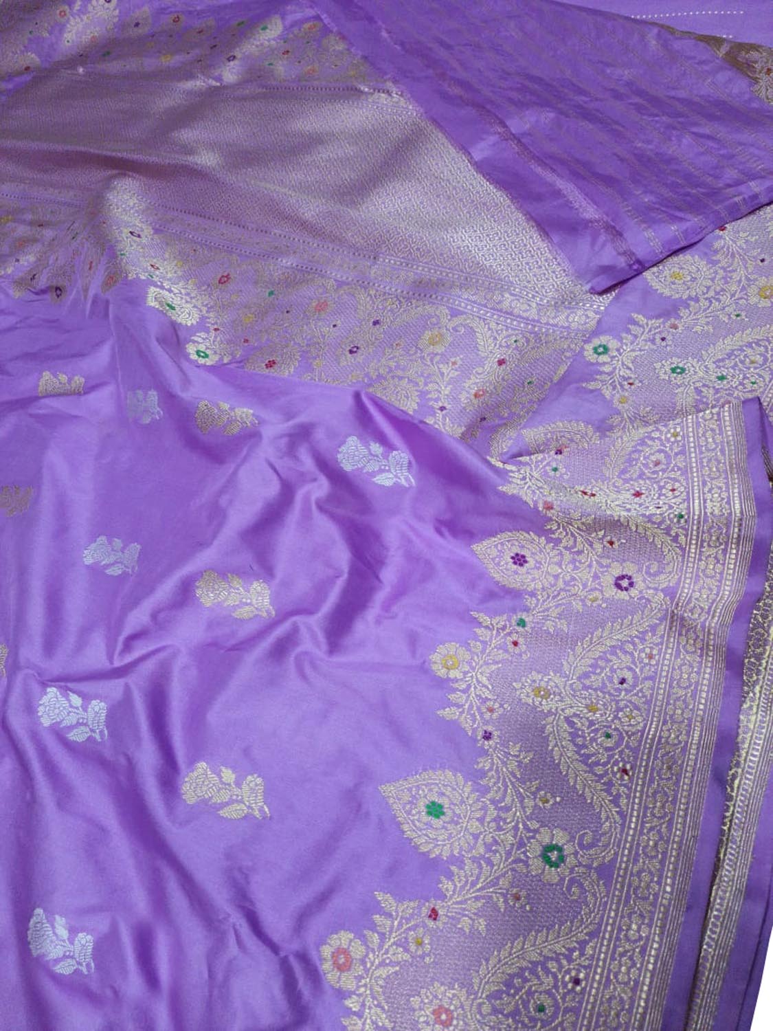 Elegant Purple Banarasi Handloom Pure Katan Silk Meenakari Saree - Luxurion World
