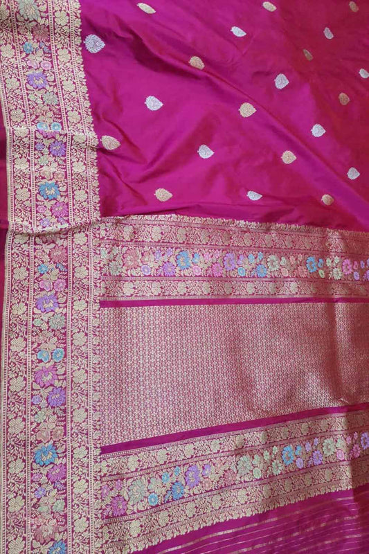 Elegant Pink Banarasi Handloom Pure Katan Silk Meenakari Saree - Luxurion World