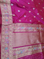 Elegant Pink Banarasi Handloom Pure Katan Silk Meenakari Saree - Luxurion World