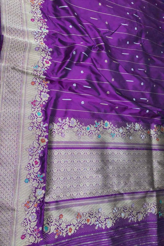 Elegant Purple Banarasi Handloom Pure Katan Silk Meenakari Saree - Luxurion World