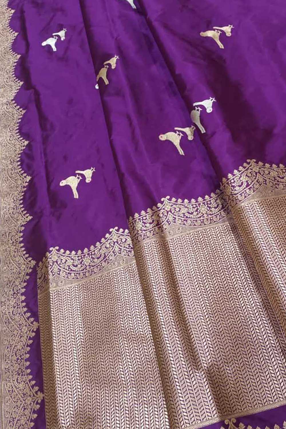 Purple Banarasi Handloom Pure Katan Silk Saree - Luxurion World