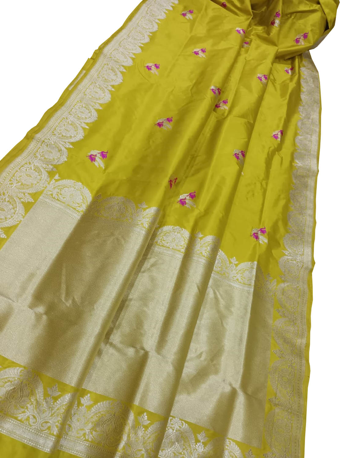 Yellow Banarasi Handloom Pure Katan Silk Saree - Luxurion World