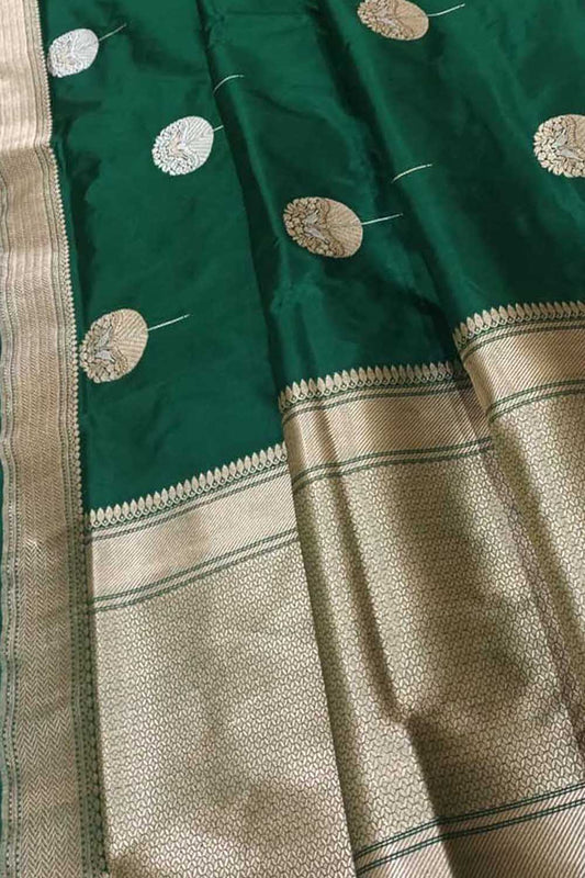Green Banarasi Handloom Pure Katan Silk Saree - Luxurion World