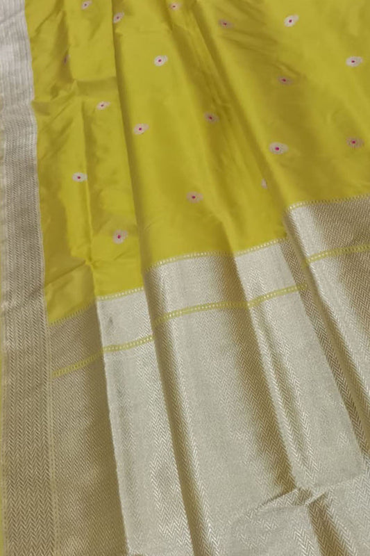 Yellow Banarasi Handloom Pure Katan Silk Saree - Luxurion World