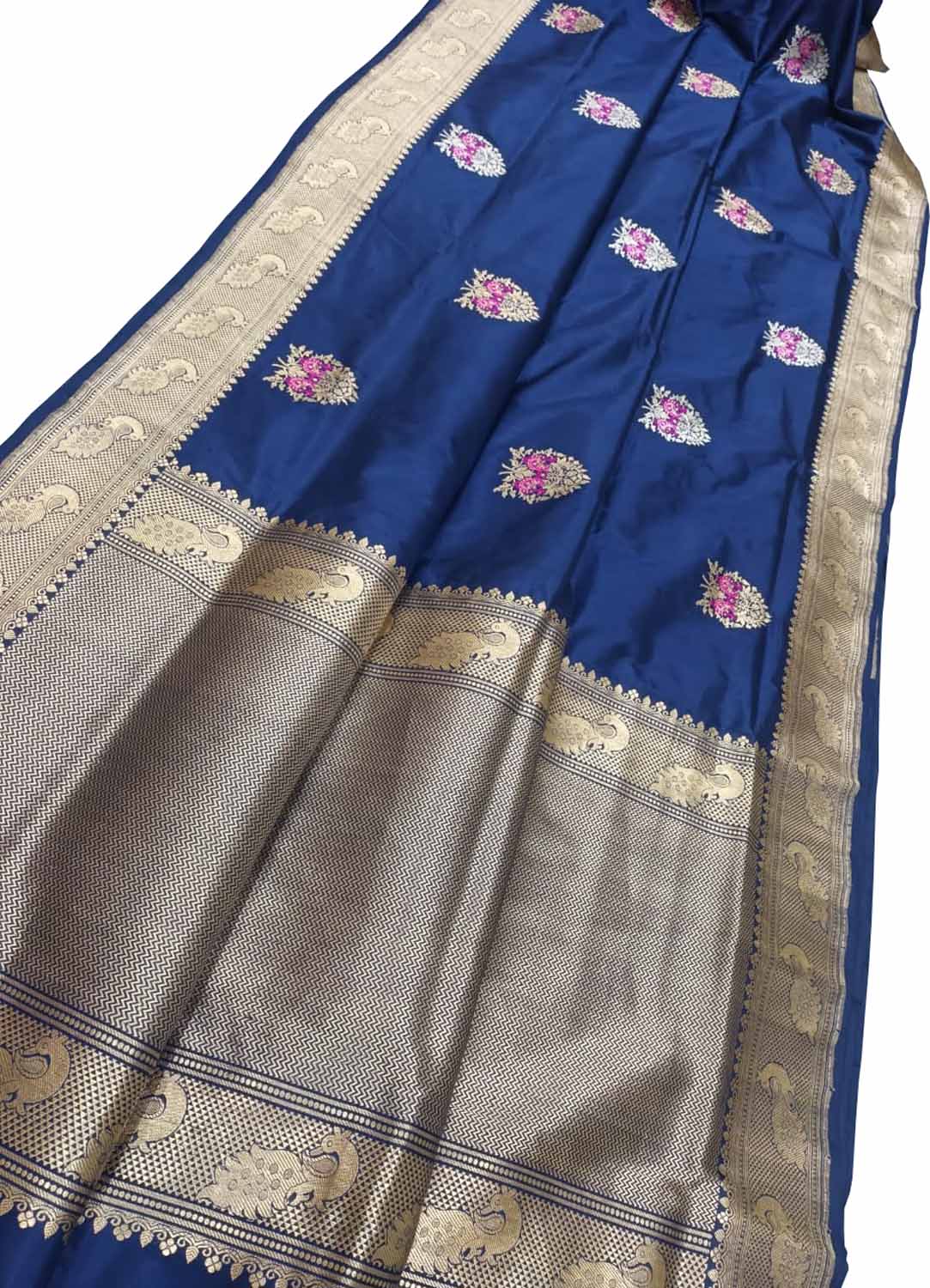 Blue Banarasi Handloom Pure Katan Silk Saree - Luxurion World