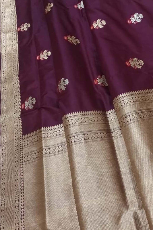 Maroon Banarasi Handloom Pure Katan Silk Saree - Luxurion World
